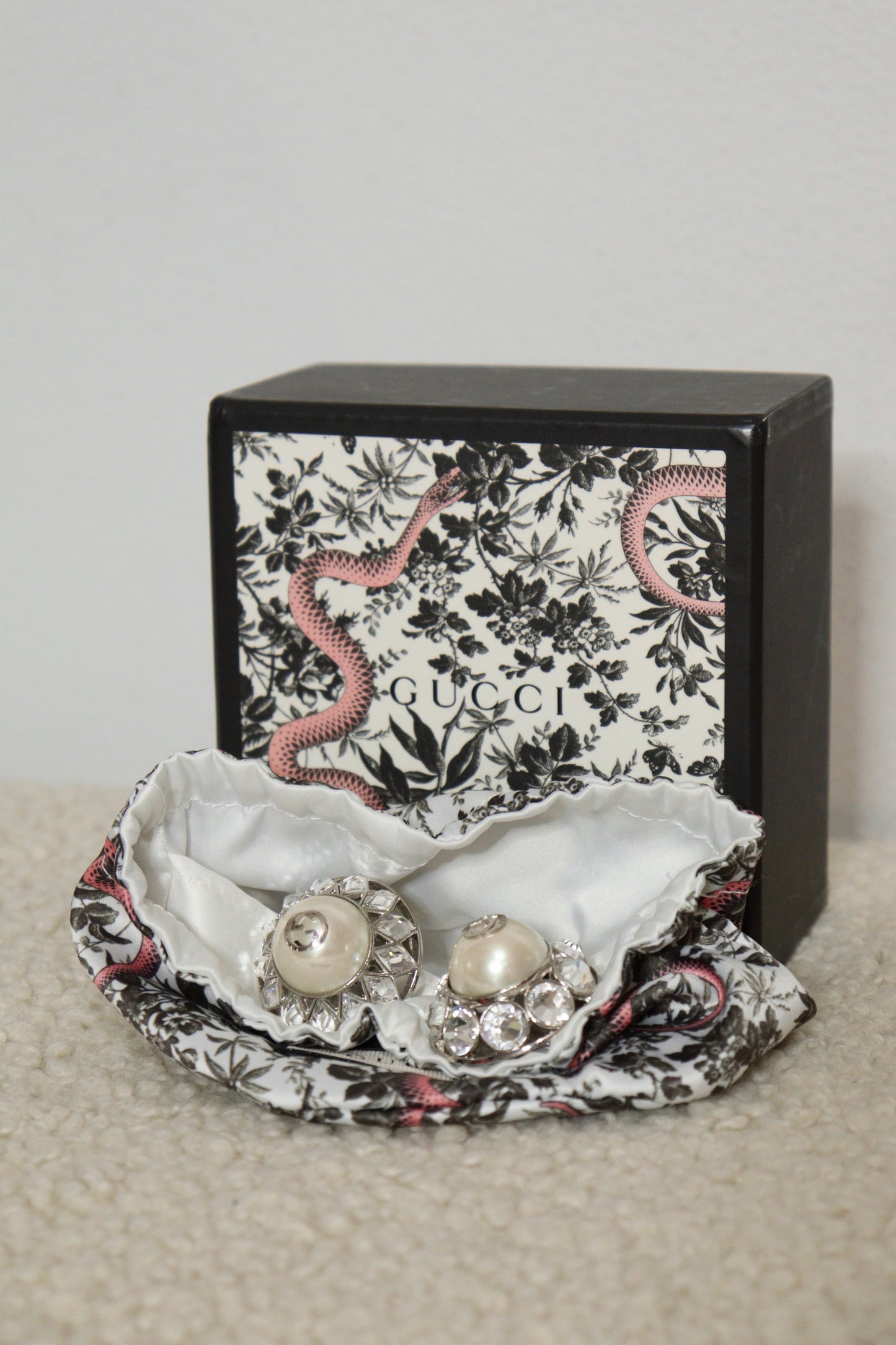 Gucci Silver Crystal and Pearl Earrings