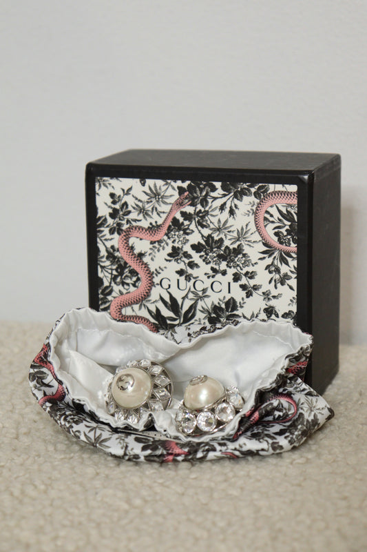 Gucci Silver Crystal and Pearl Earrings